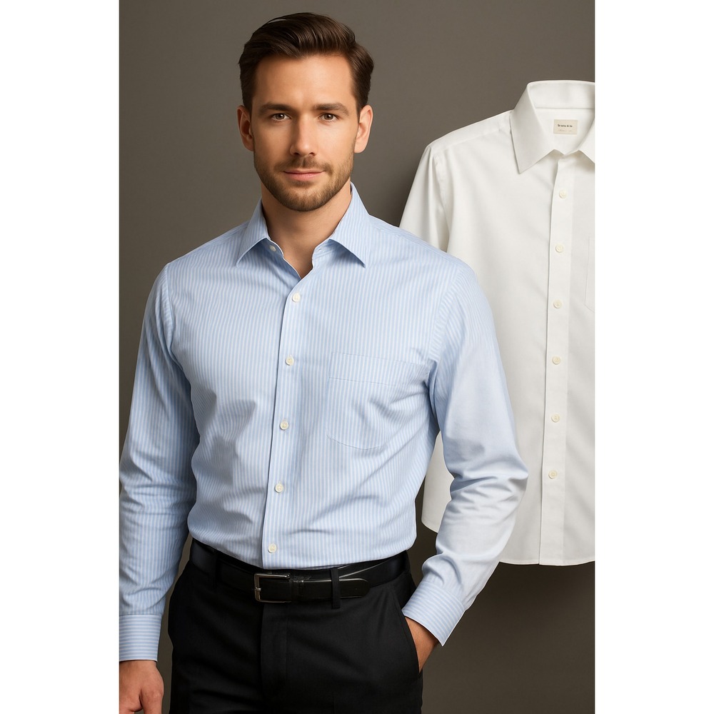 PRONTO-UOMO Men's Dress Shirt Size 36 - Lot of 2 pairs white & Blue